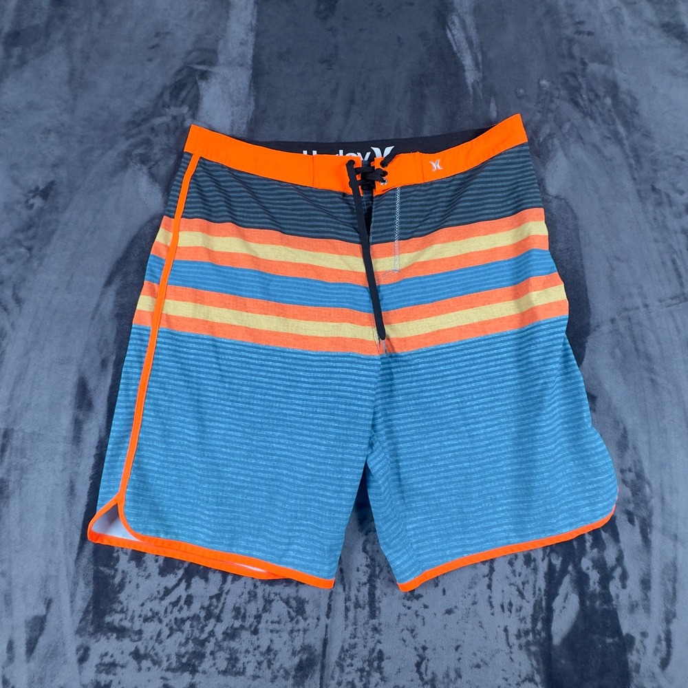 Hurley Board Shorts Mens 36 Blue Orange Phantom Striped Swim Trunks B4267